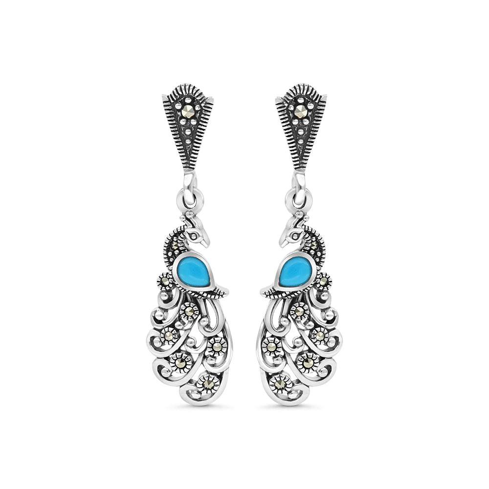 اقراط من الفضة الخالصة عيار 925 مرصعه احجار فيروز معالج و ماركسايت