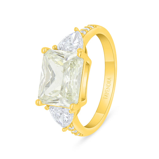 خاتم من الفضة الخالصة عيار 925 مطلي ذهبي مرصع بالزركون الكناري الالماسي و فص ابيض