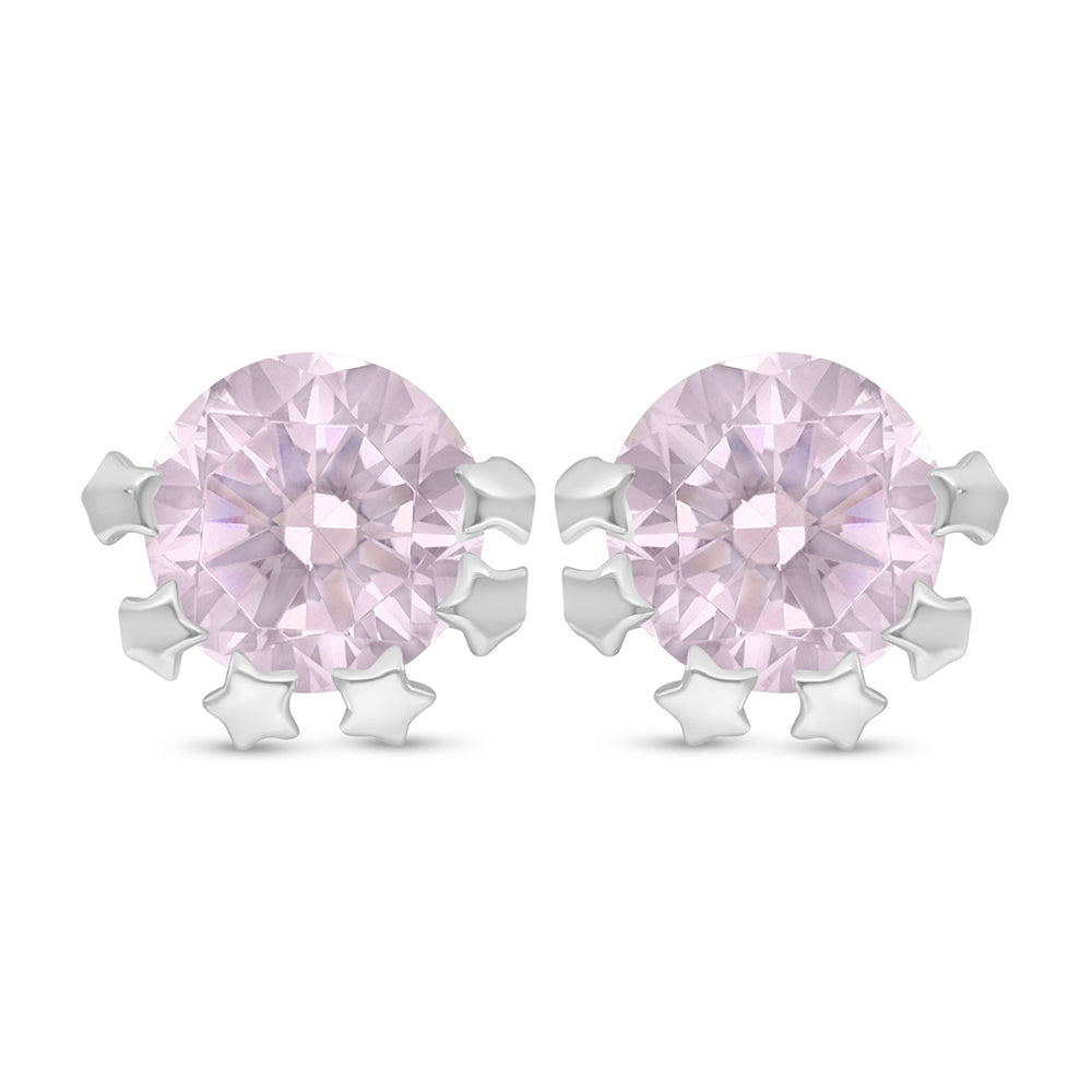 Sterling Silver 925 Earring Rhodium Plated Embedded With Pink Zircon