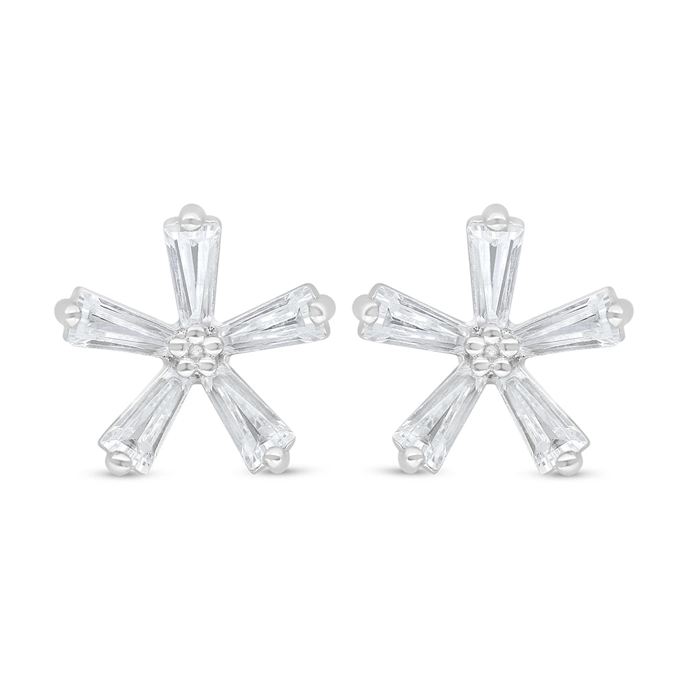 Sterling Silver 925 Earring Rhodium Plated Embedded With White Zircon