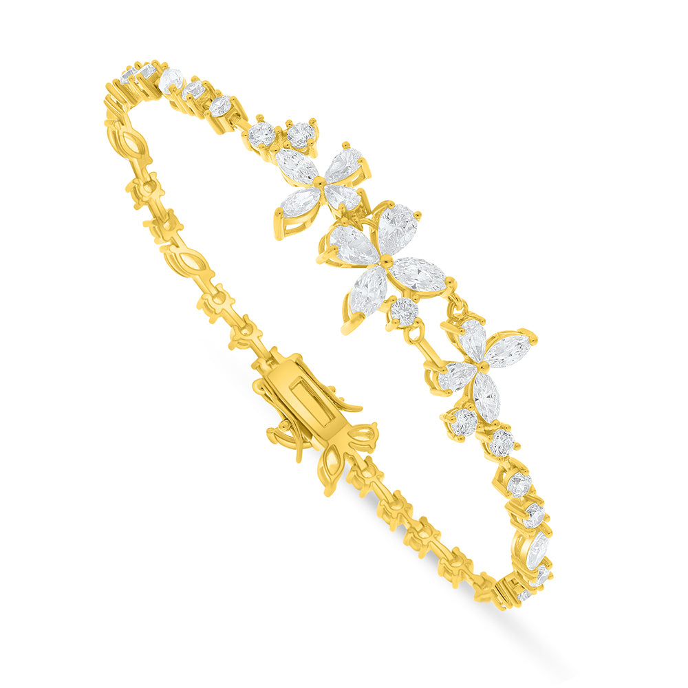 Sterling Silver 925 Bracelet Golden Plated Embedded With White Zircon