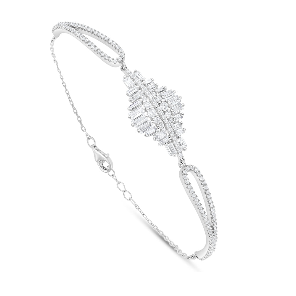 Sterling Silver 925 Bracelet Rhodium Plated Embedded With White Zircon