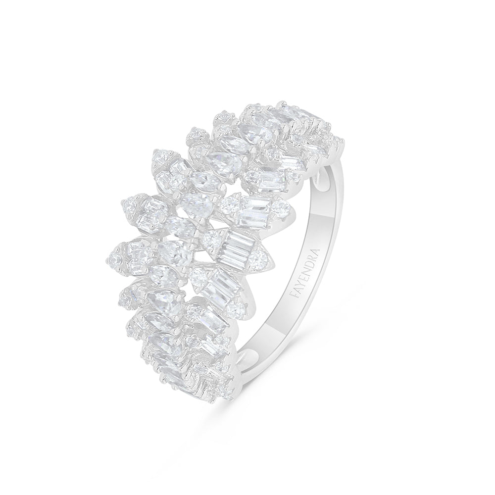 طقم فضة عيار 925 مطلي روديوم فص ابيض