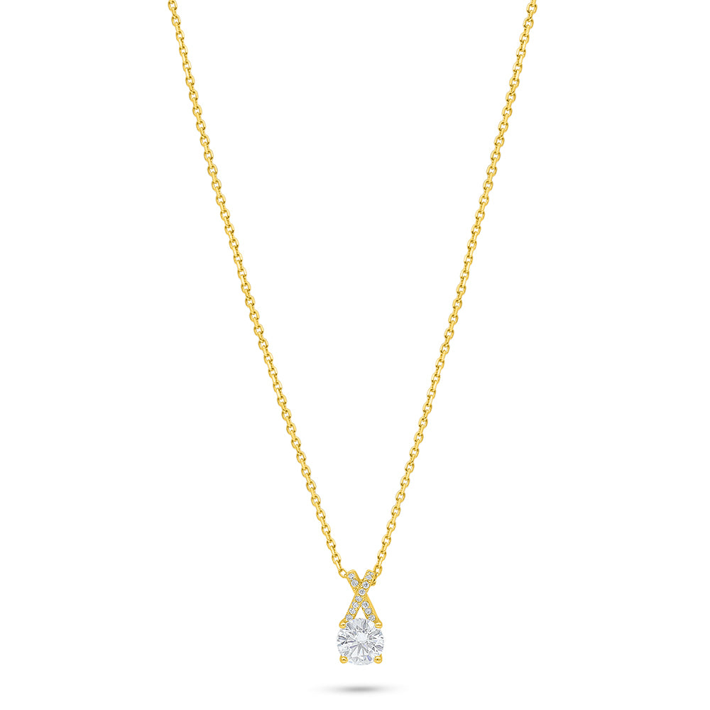 Sterling Silver 925 Necklace Golden Plated Embedded With White Zircon