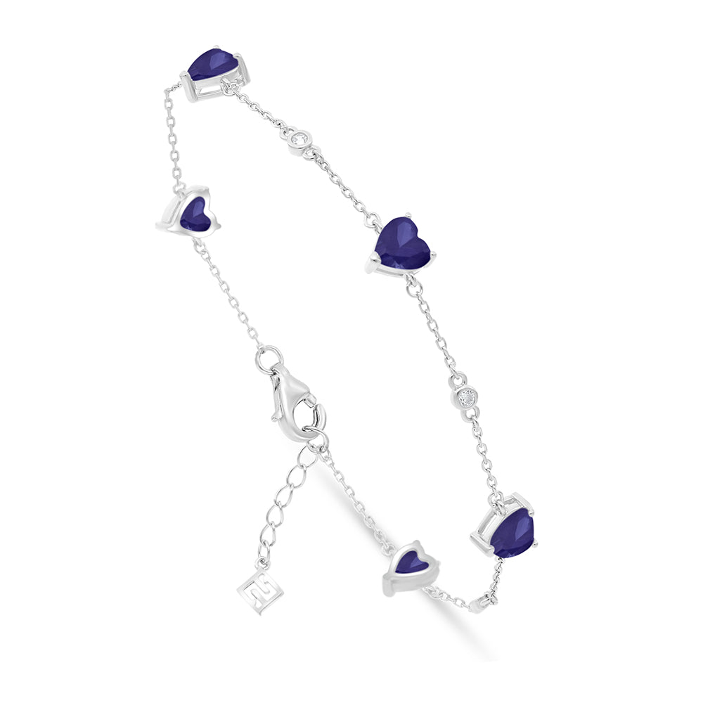 Sterling Silver 925 Bracelet Rhodium Plated Embedded With Sapphire Corundum And White Zircon