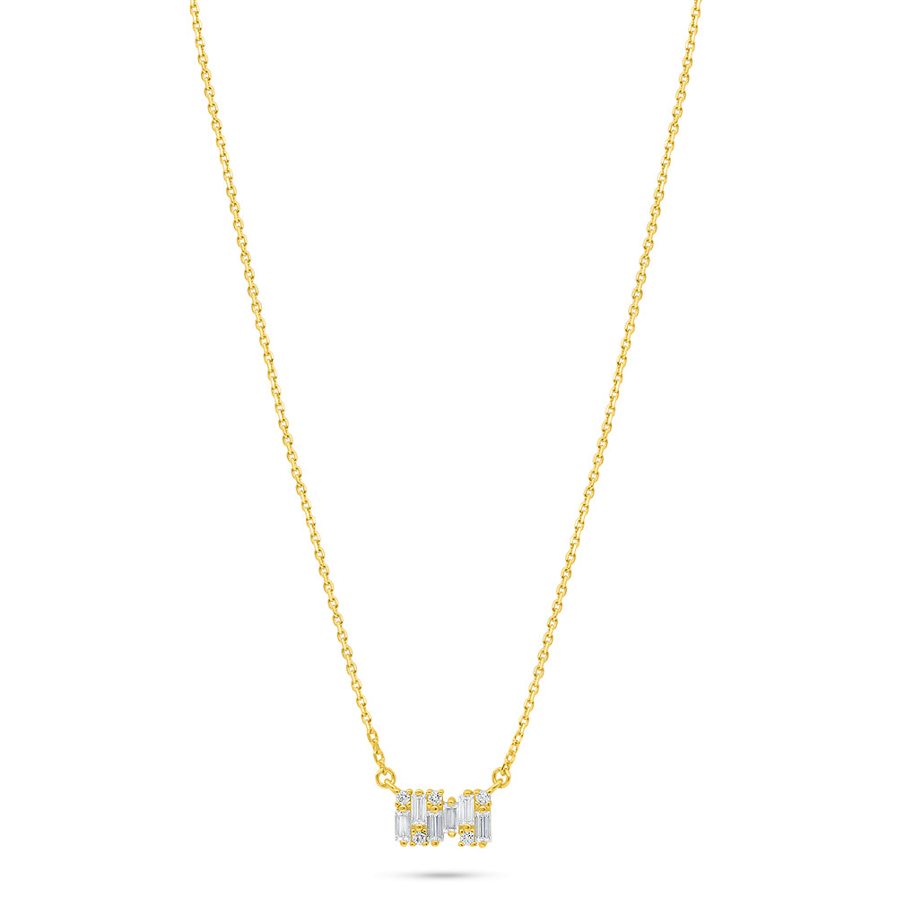 Sterling Silver 925 Necklace Golden Plated Embedded With White Zircon