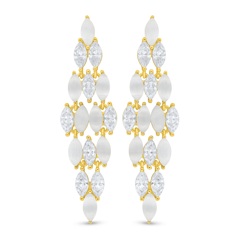 Sterling Silver 925 Earring Golden Plated Embedded With White Zircon
