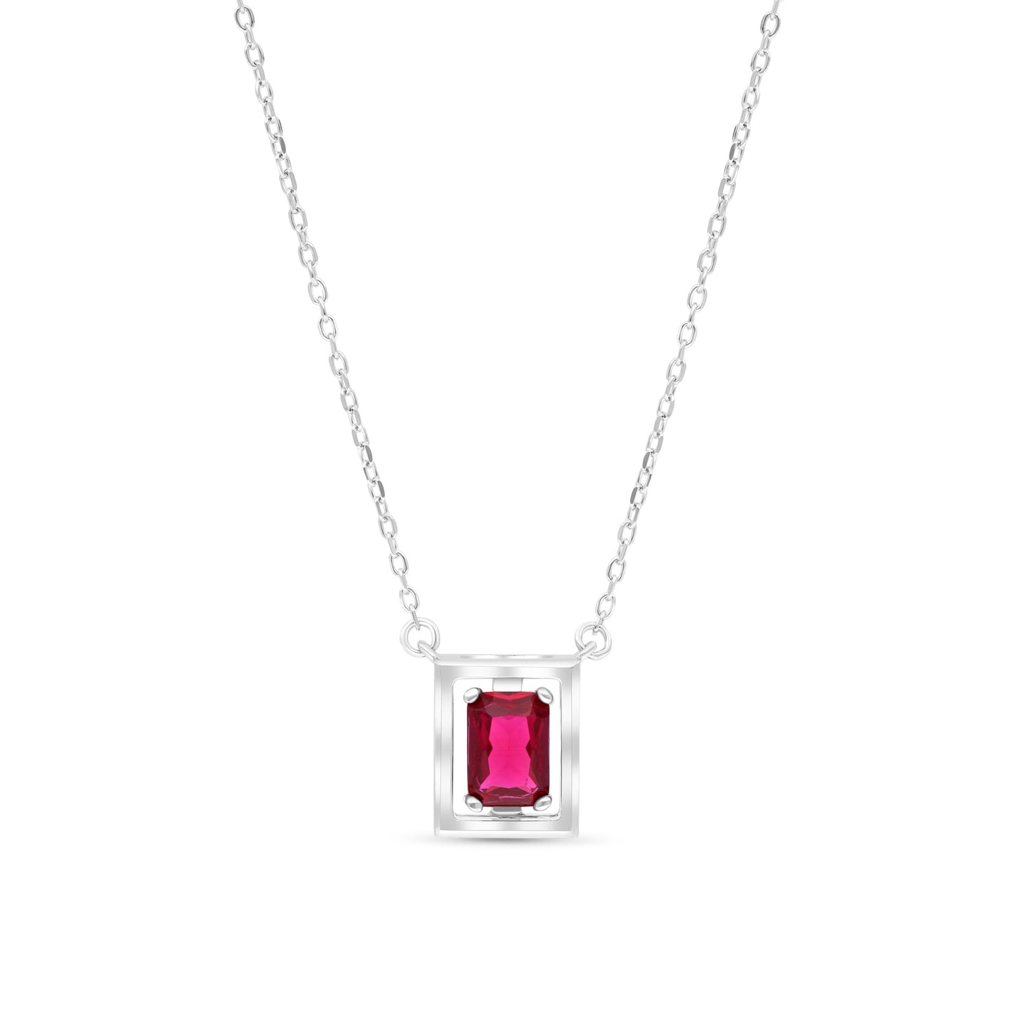 Sterling Silver 925 Necklace Rhodium Plated Embedded With Ruby Corundum