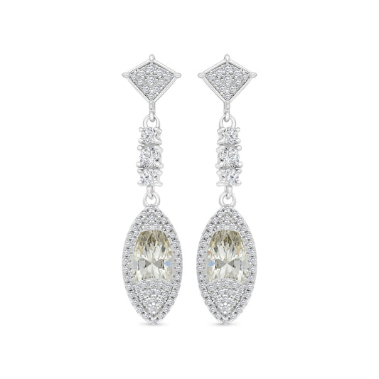 Sterling Silver 925 Earring Rhodium Plated Embedded With Yellow Zircon And White CZ