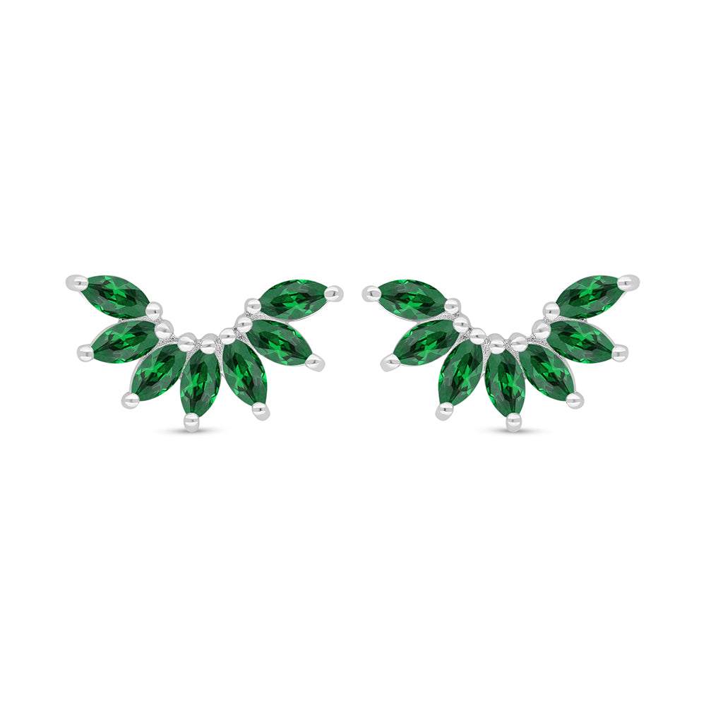 Sterling Silver 925 Earring Rhodium Plated Embedded With Emerald Zircon