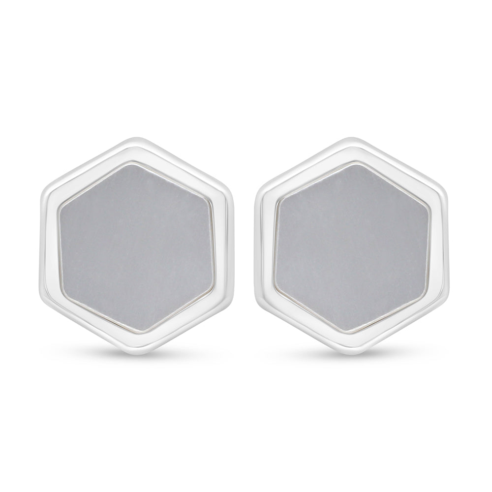 Sterling Silver 925 Earring Rhodium Plated Embedded With White Shell