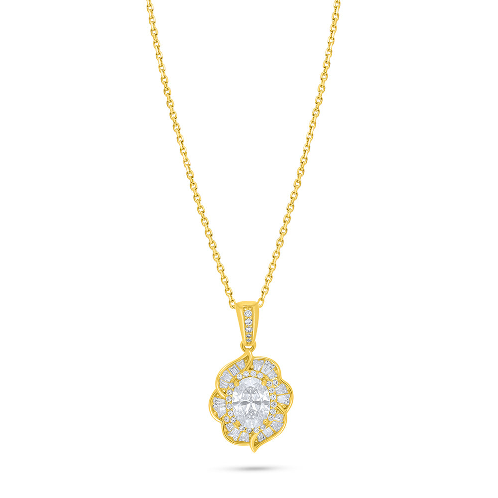 Sterling Silver 925 Necklace Golden Plated Embedded With Diamond Zircon And White Zircon