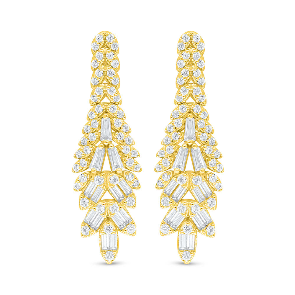 Sterling Silver 925 Earring Golden Plated Embedded With White Zircon