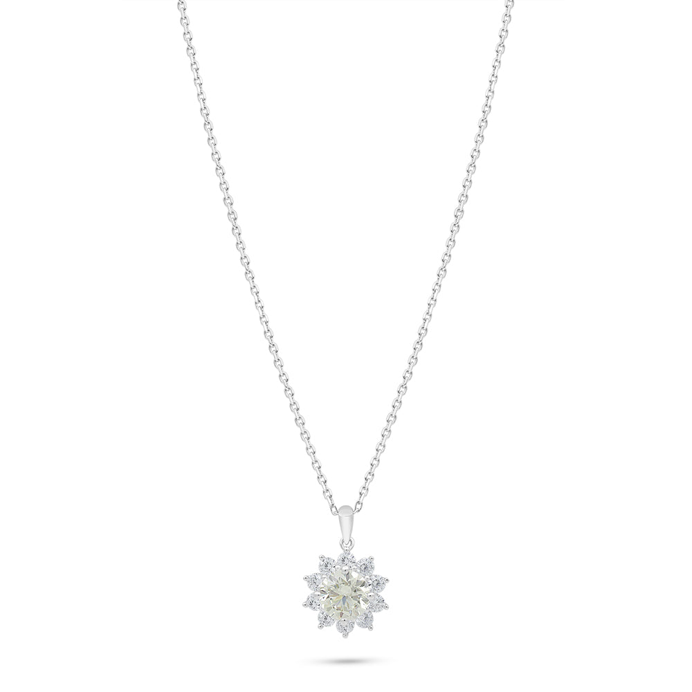 Sterling Silver 925 Necklace Rhodium Plated Embedded With Diamond Zircon And White Zircon