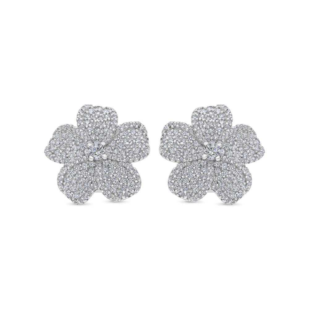 Sterling Silver 925 Earring Rhodium Plated Embedded With White CZ