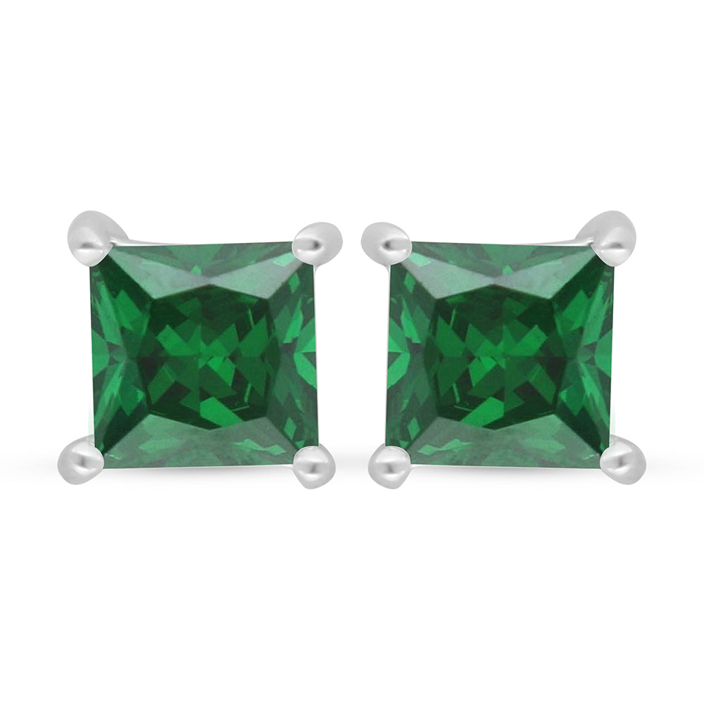 Sterling Silver 925 Earring Rhodium Plated Embedded With Emerald Zircon