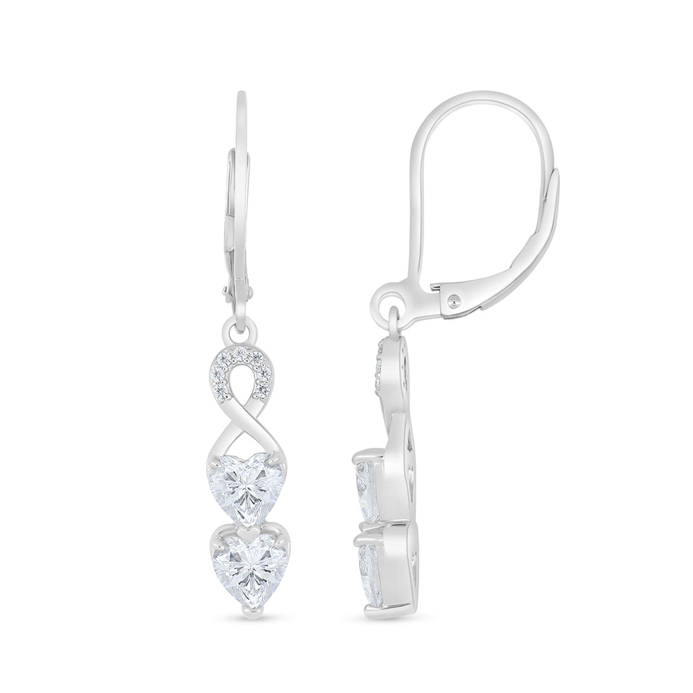 Sterling Silver 925 Earring Rhodium Plated Embedded With White Zircon