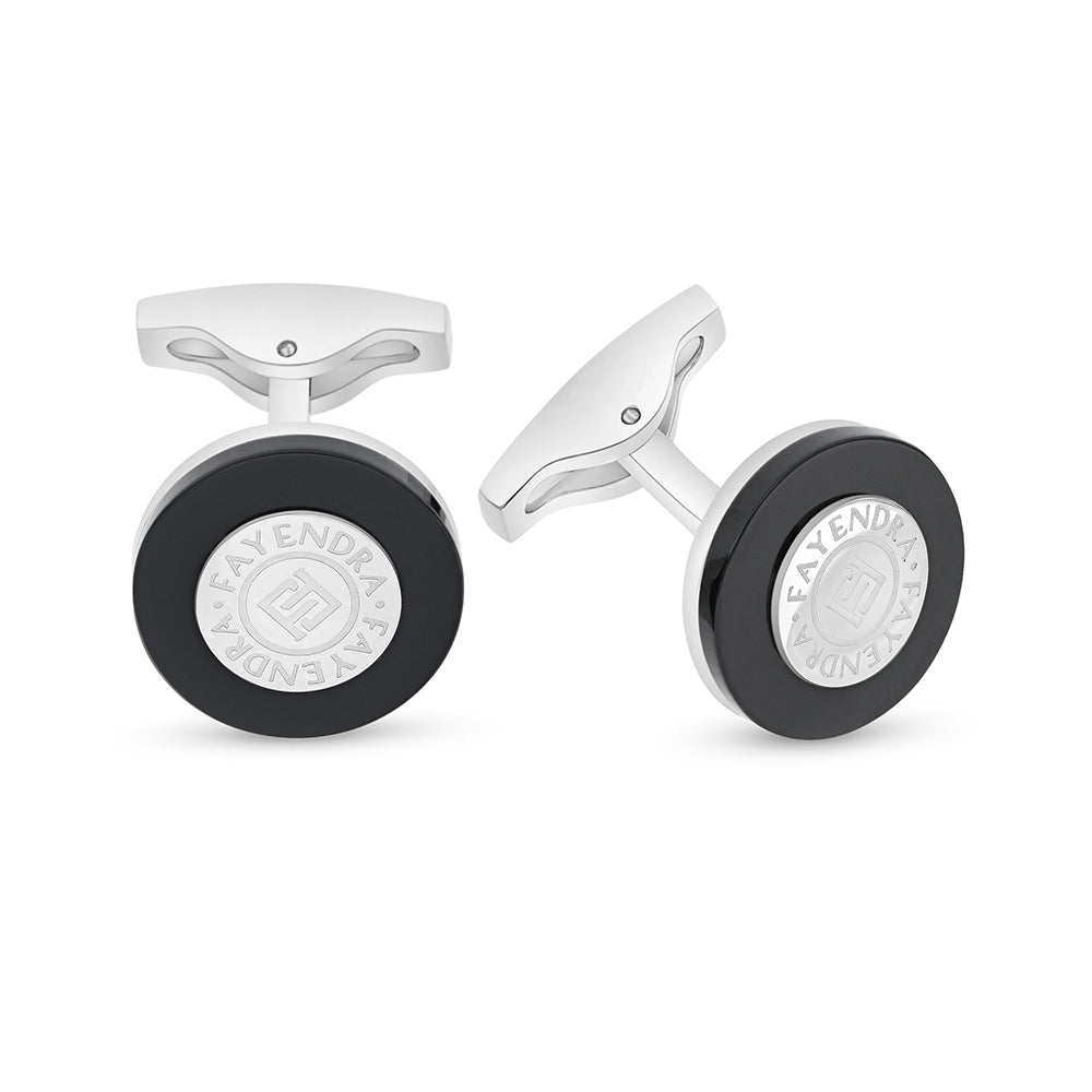 Stainless Steel Cufflink 316L Embedded With Black Agate Shiny Steel