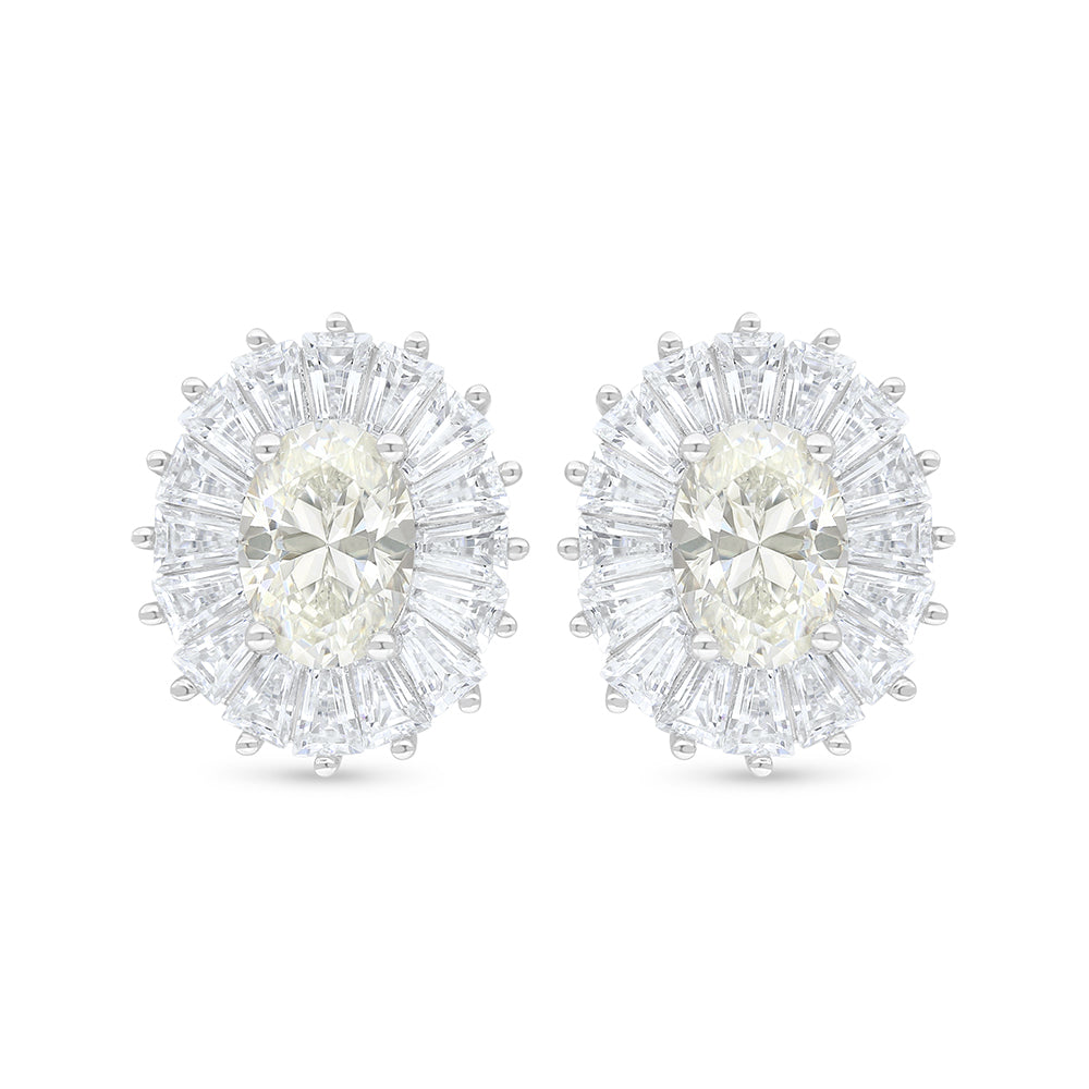 Sterling Silver 925 Earring Rhodium Plated Embedded With Yellow Diamond And White Zircon
