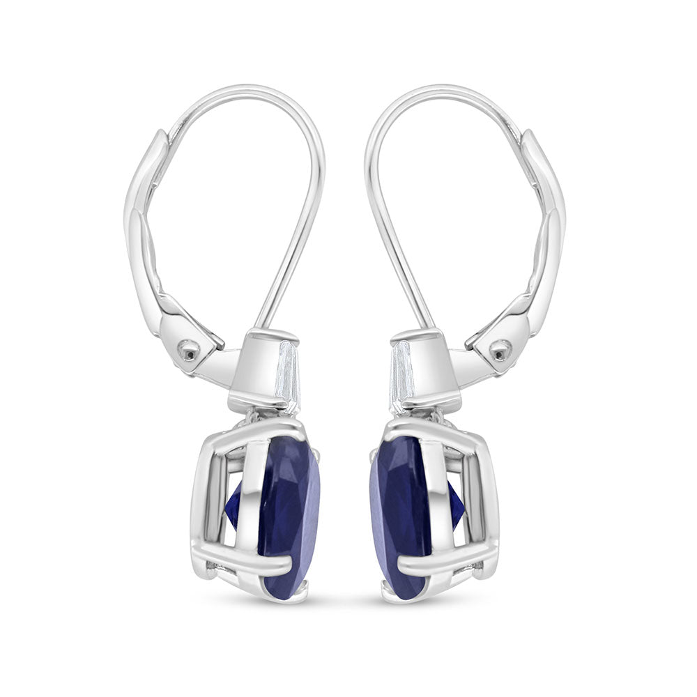 Sterling Silver 925 Earring Rhodium Plated Embedded With Sapphire Corundum And White Zircon