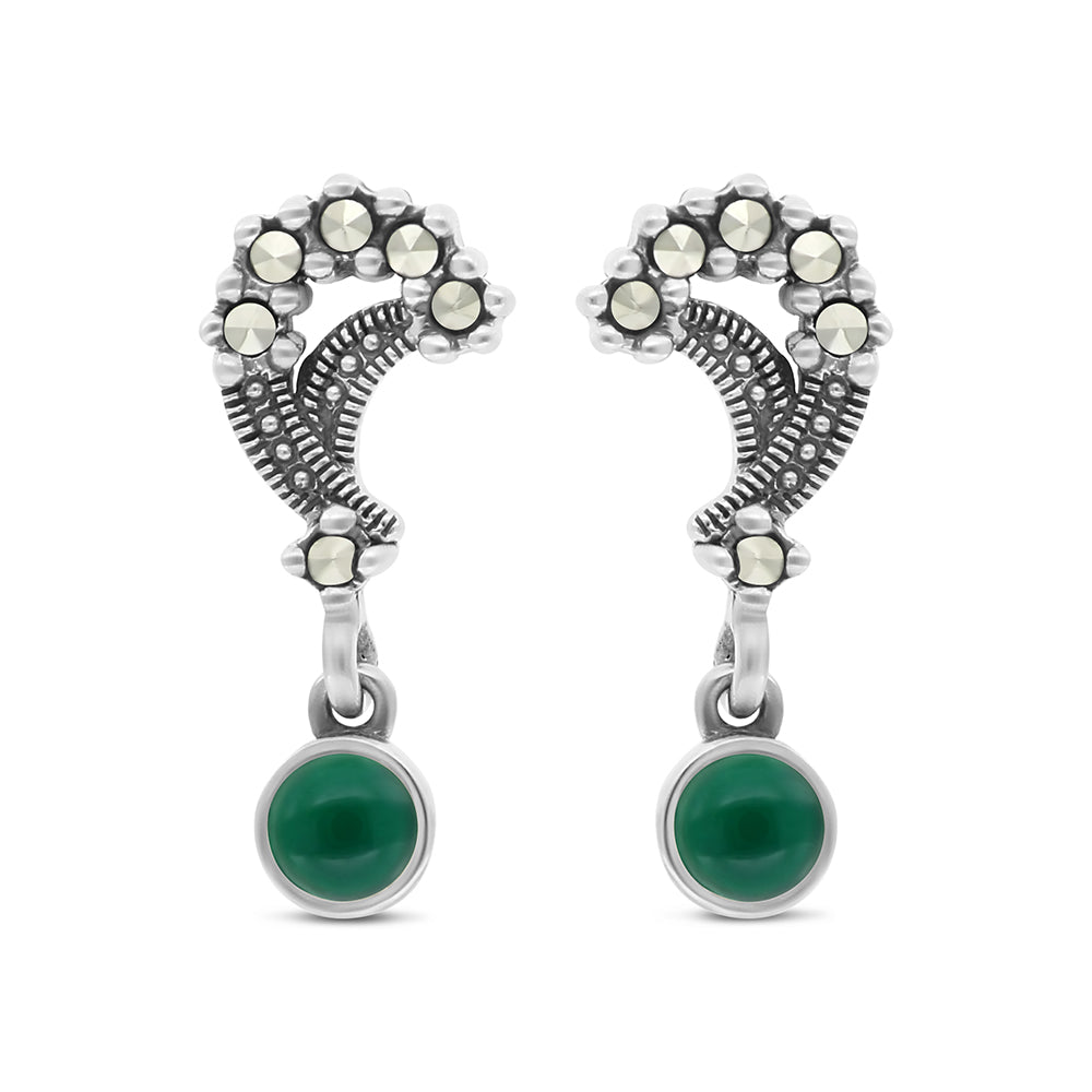 اقراط من الفضة الخالصة عيار 925 مرصعه احجار عقيق جاد اخضر طبيعي و ماركسايت