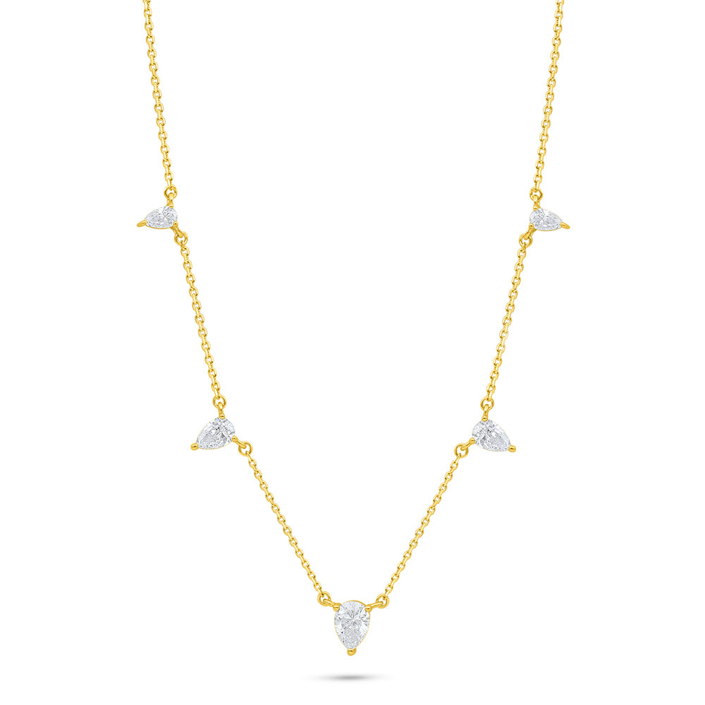 Sterling Silver 925 Necklace Golden Plated Embedded With White Zircon