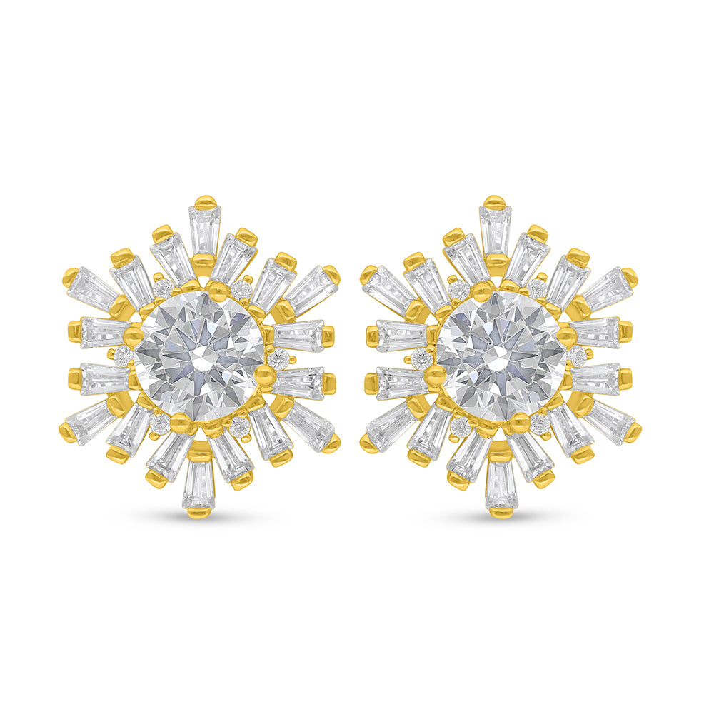 اقراط من الفضة الخالصة عيار 925 مطلي ذهبي مرصع الزركون الكناري الالماسي و فص ابيض