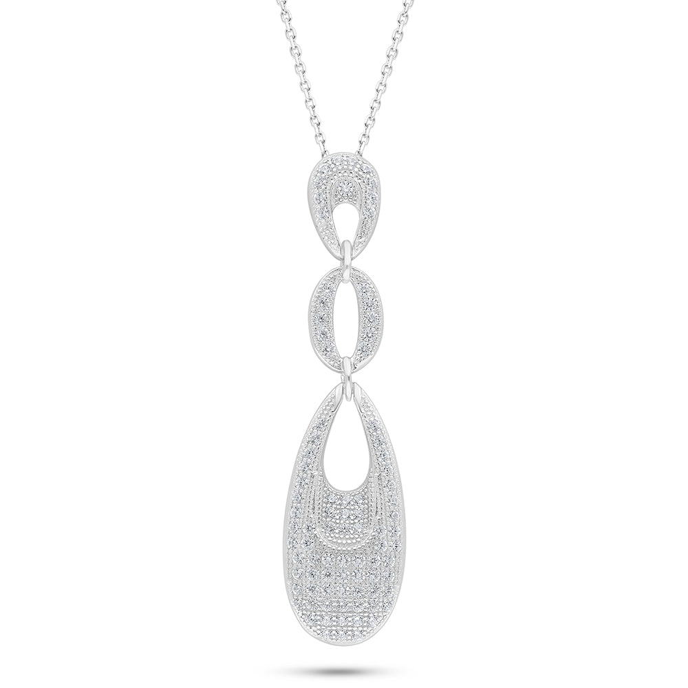 Sterling Silver 925 Necklace Rhodium Plated Embedded With White Zircon