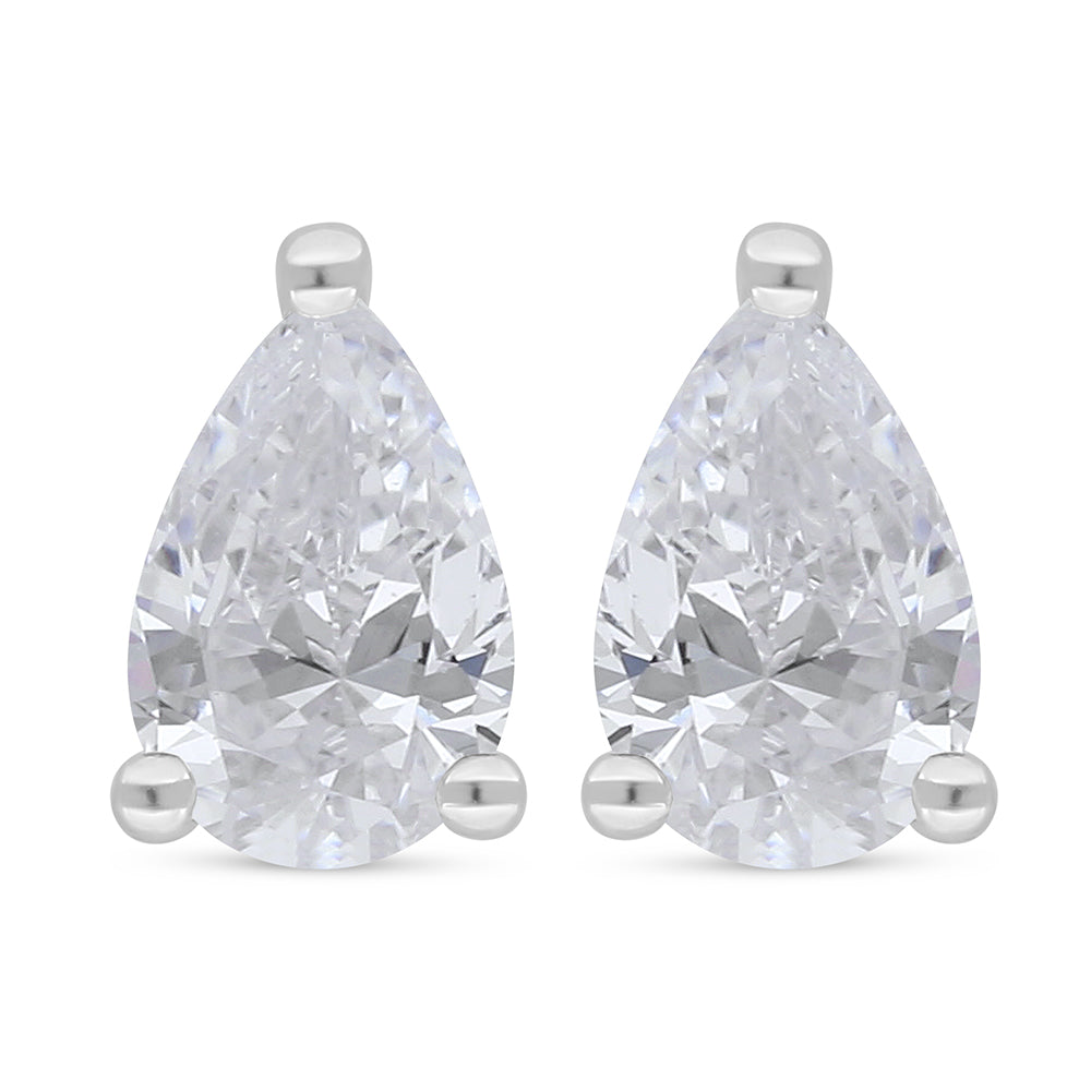 Sterling Silver 925 Earring Rhodium Plated Embedded With White Zircon