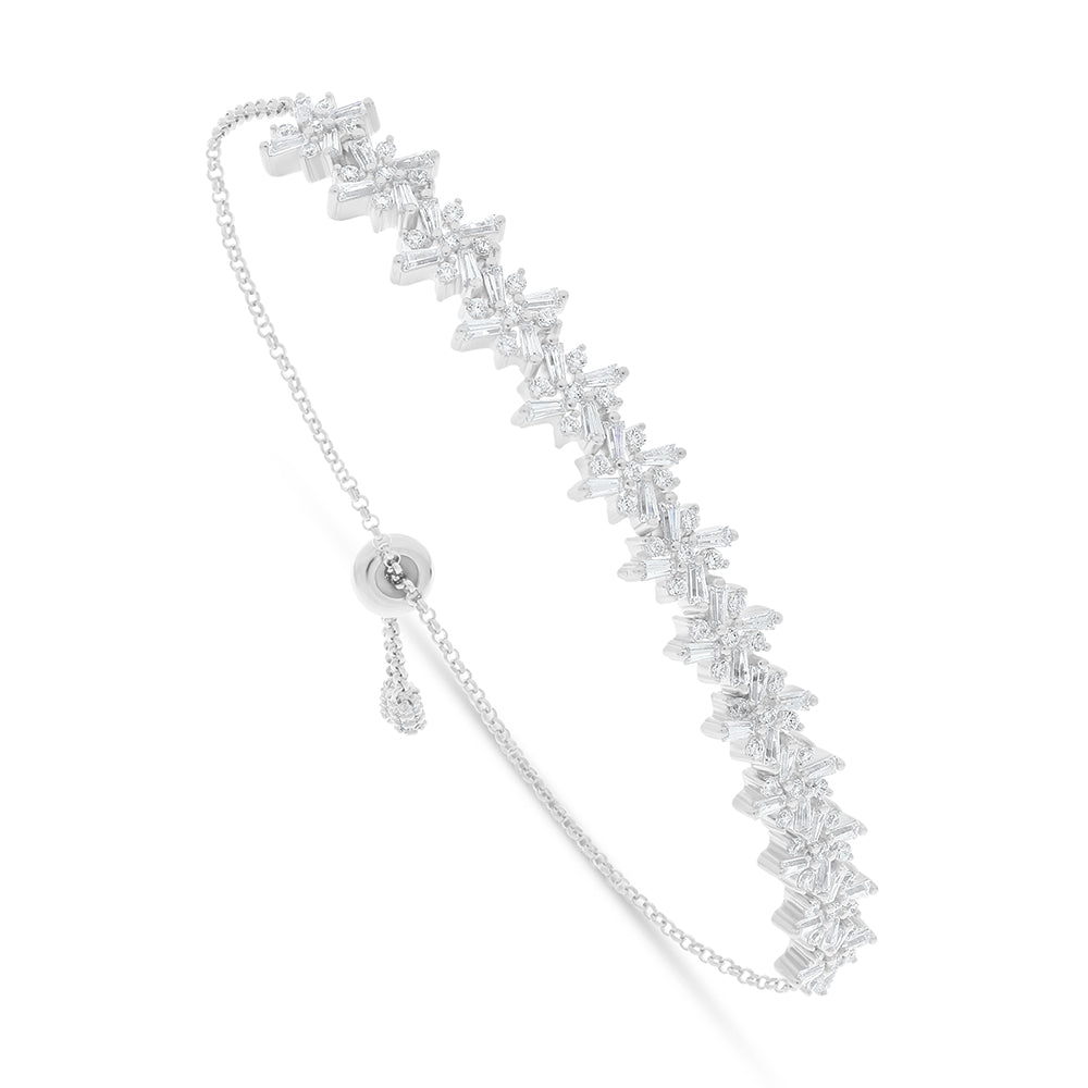 Sterling Silver 925 Bracelet Rhodium Plated Embedded With White Zircon