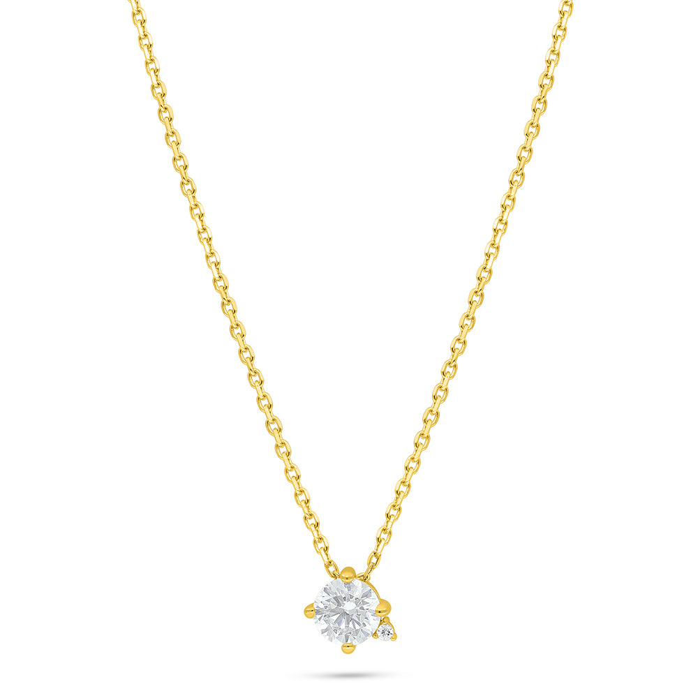 Sterling Silver 925 Necklace Golden Plated Embedded With White Zircon