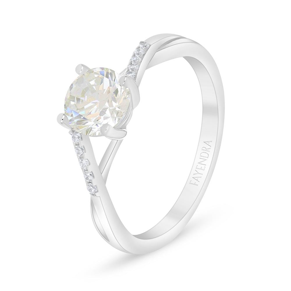 خاتم من الفضة الخالصة عيار 925 مطلي روديوم مرصع بالزركون الكناري الالماسي و فص ابيض