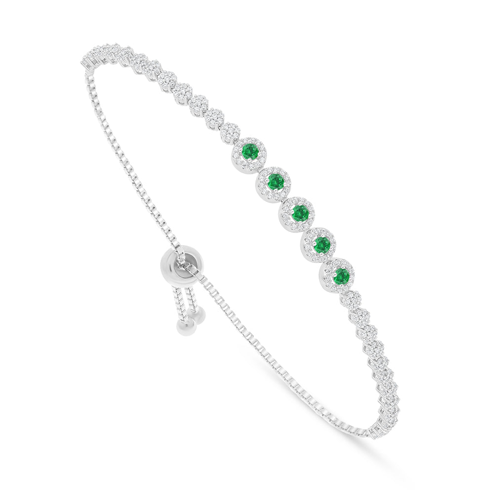 Sterling Silver 925 Bracelet Rhodium Plated Embedded With Emerald Zircon And White Zircon