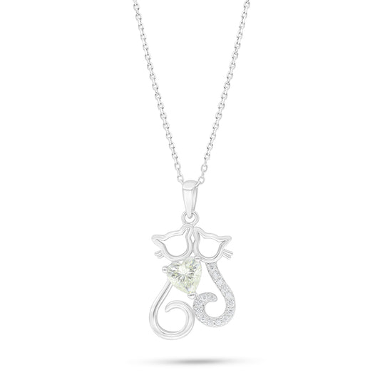 Sterling Silver 925 Necklace Rhodium Plated Embedded With Yellow Diamond And White Zircon