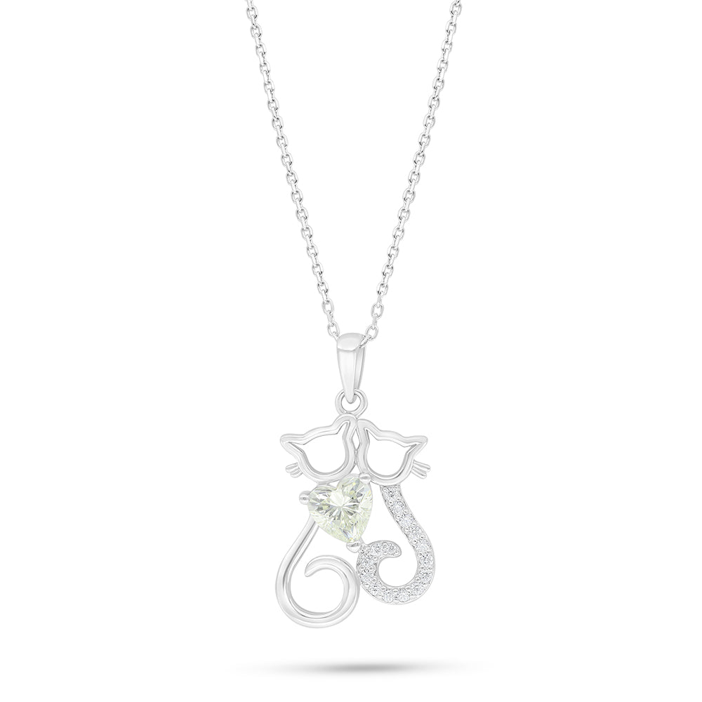 Sterling Silver 925 Necklace Rhodium Plated Embedded With Yellow Diamond And White Zircon