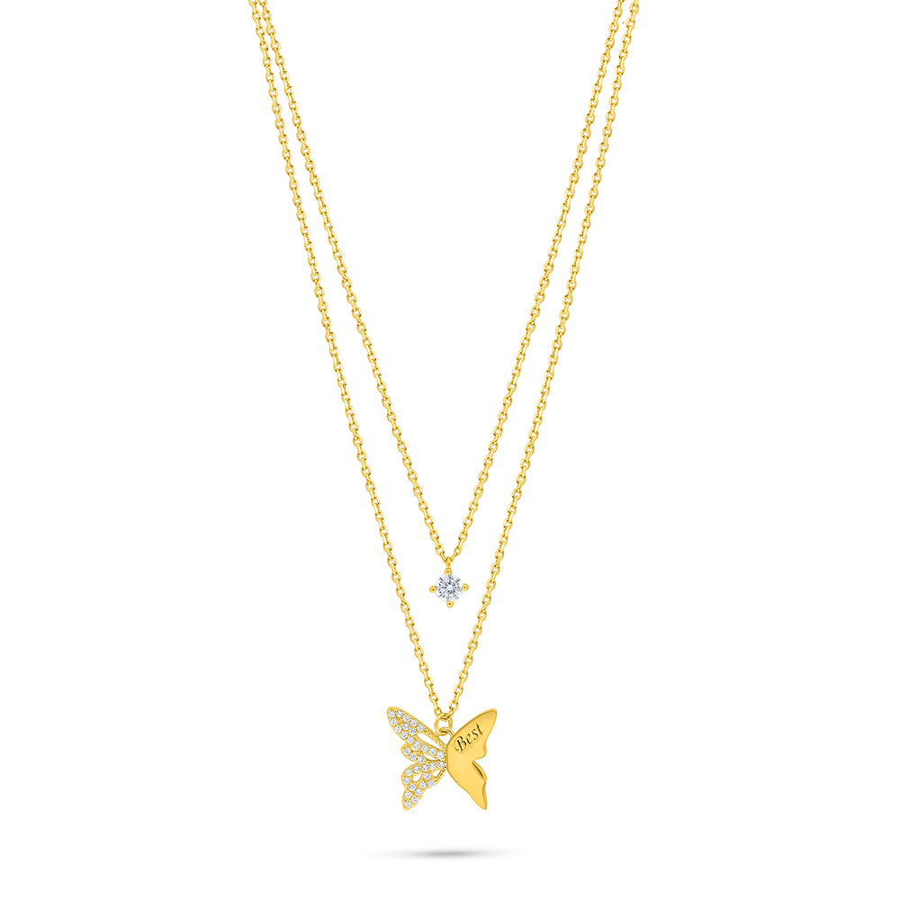 Sterling Silver 925 Necklace Golden Plated Embedded With Black Enamel And White Zircon