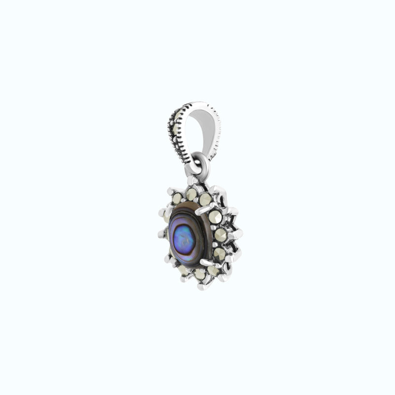 Sterling Silver 925 Pendant Embedded With Natural Blue Shell And Marcasite Stones