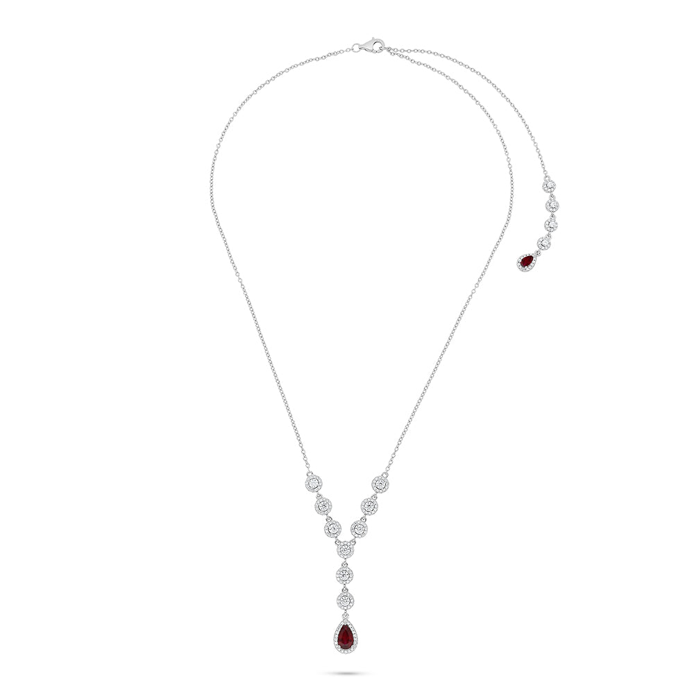 Sterling Silver 925 Necklace Rhodium Plated Embedded With Ruby Corundum And White Zircon