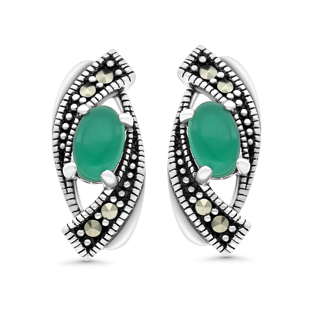 اقراط من الفضة الخالصة عيار 925 مرصعه احجار عقيق جاد اخضر طبيعي و ماركسايت