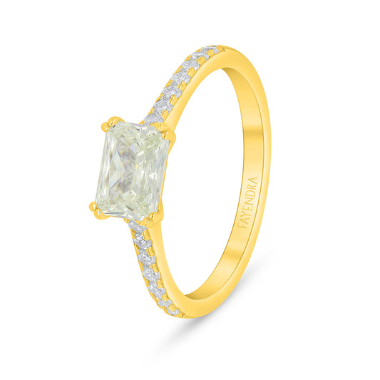 خاتم من الفضة الخالصة عيار 925 مطلي ذهبي مرصع بالزركون الكناري الالماسي و فص ابيض