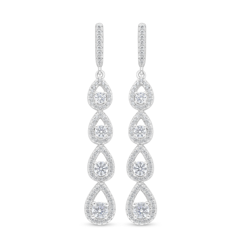 Sterling Silver 925 Earring Rhodium Plated Embedded With White Zircon