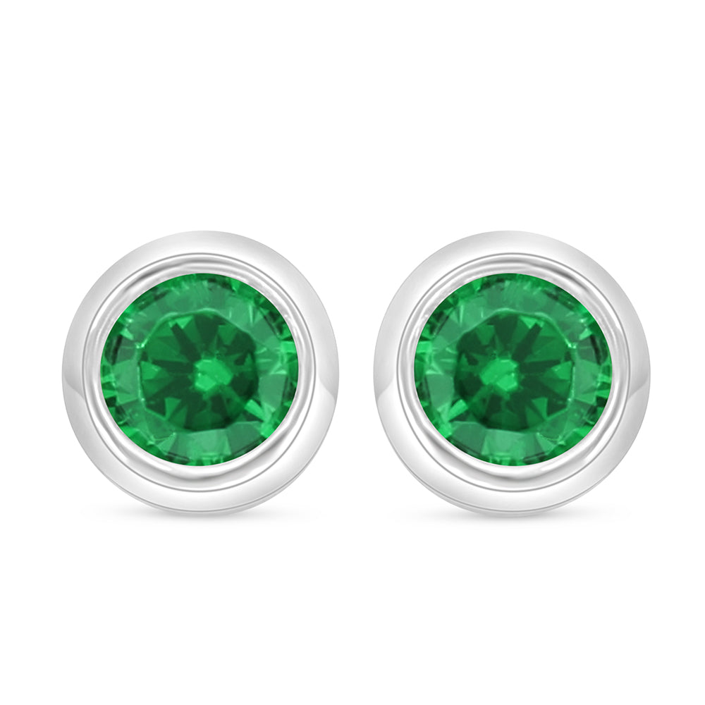 Sterling Silver 925 Earring Rhodium Plated Embedded With Emerald Zircon