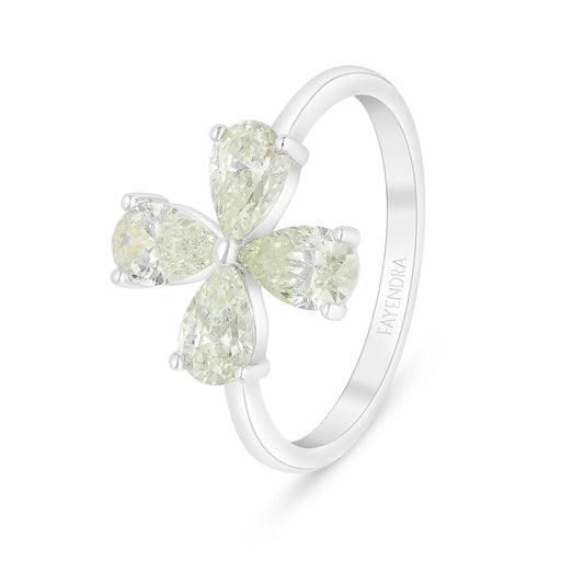 Sterling Silver 925 Ring Rhodium Plated Embedded With Yellow Diamond