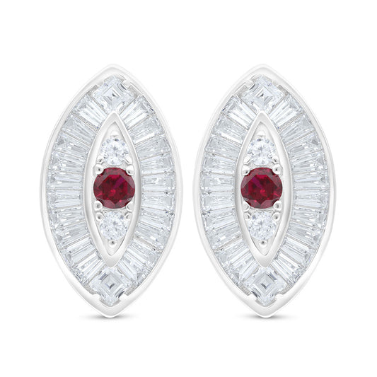 اقراط من الفضة الخالصة عيار 925 مطلي روديوم مرصع ياقوت كروندوم و فص ابيض