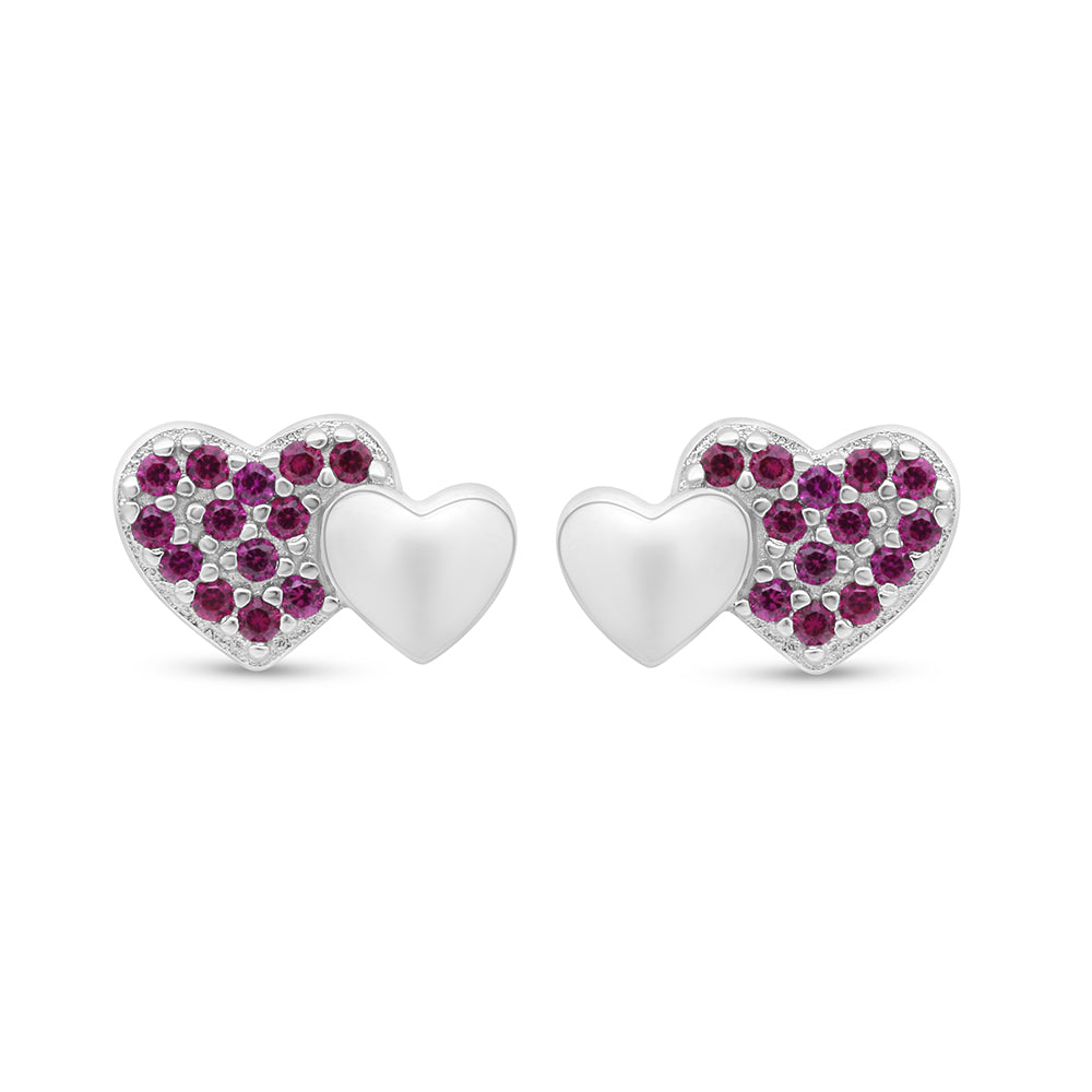 Sterling Silver 925 Earring Rhodium Plated Embedded With Ruby Corundum