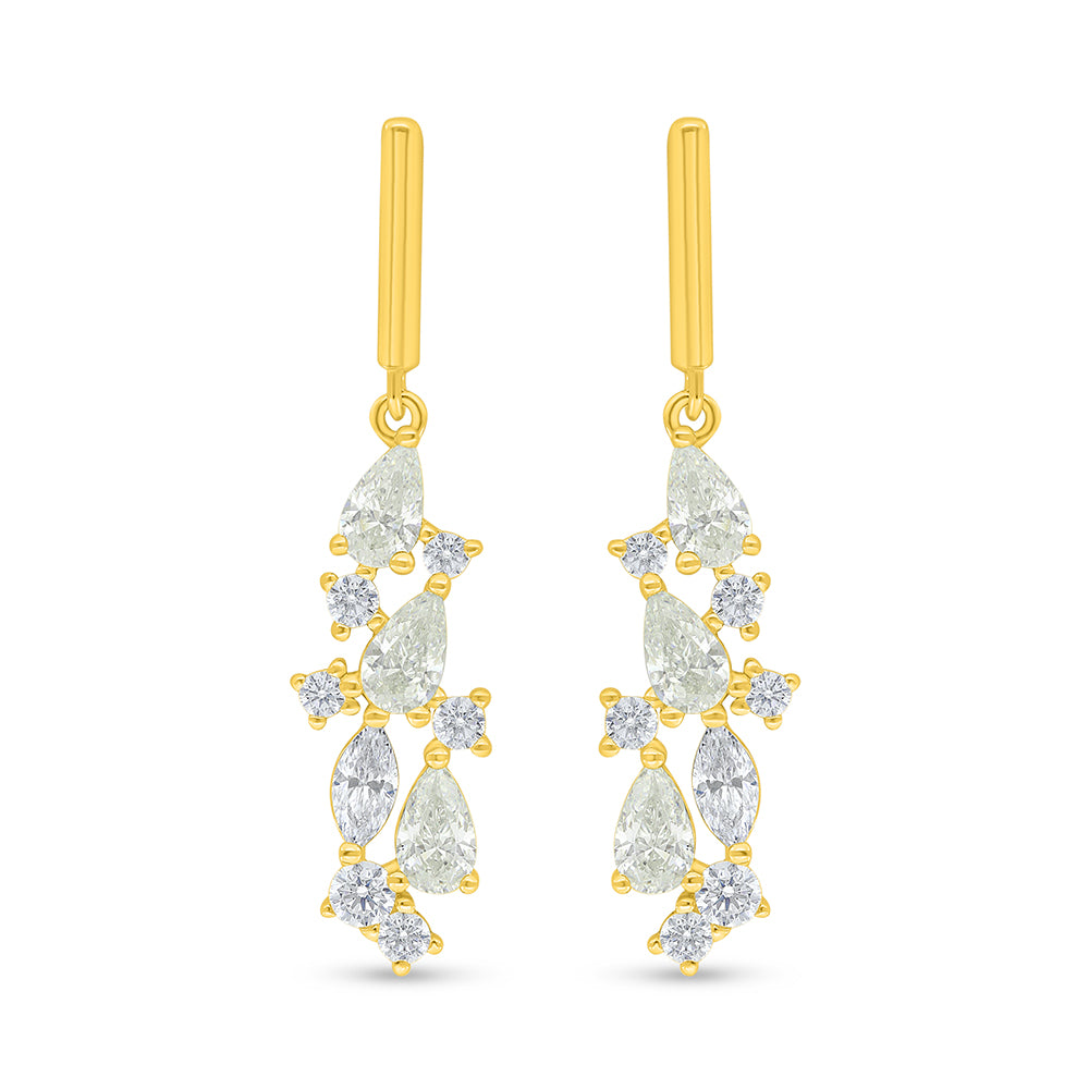 Sterling Silver 925 Earring Golden Plated Embedded With Yellow Diamond And White Zircon