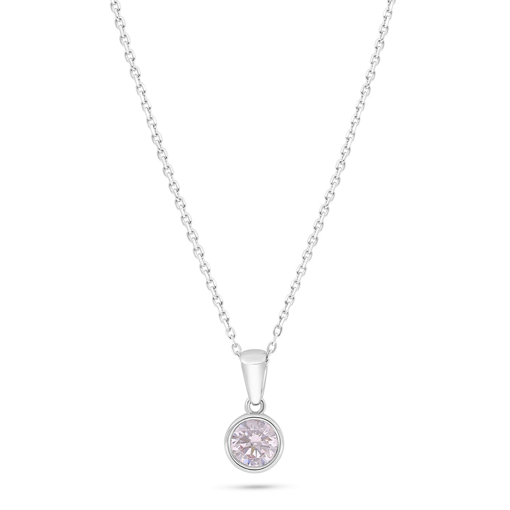 Sterling Silver 925 Necklace Rhodium Plated Embedded With Pink Zircon