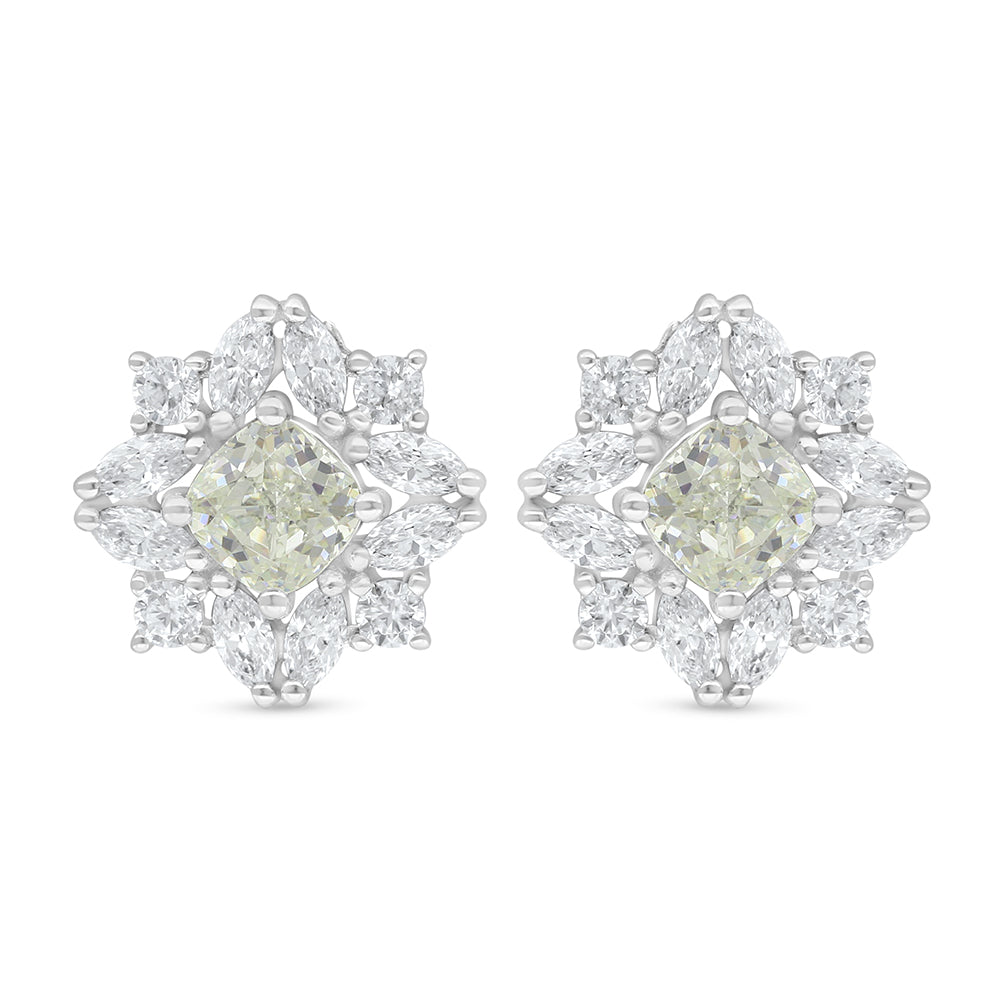 Sterling Silver 925 Earring Rhodium Plated Embedded With Diamond Zircon And White Zircon