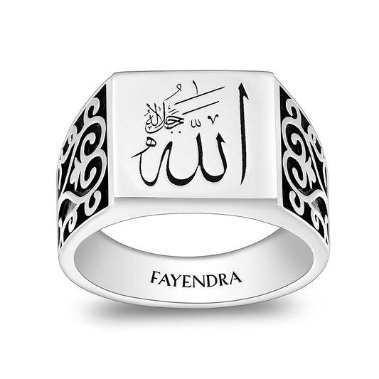 Sterling Silver 925 Islamic Ring Rhodium And Black Plated For Men