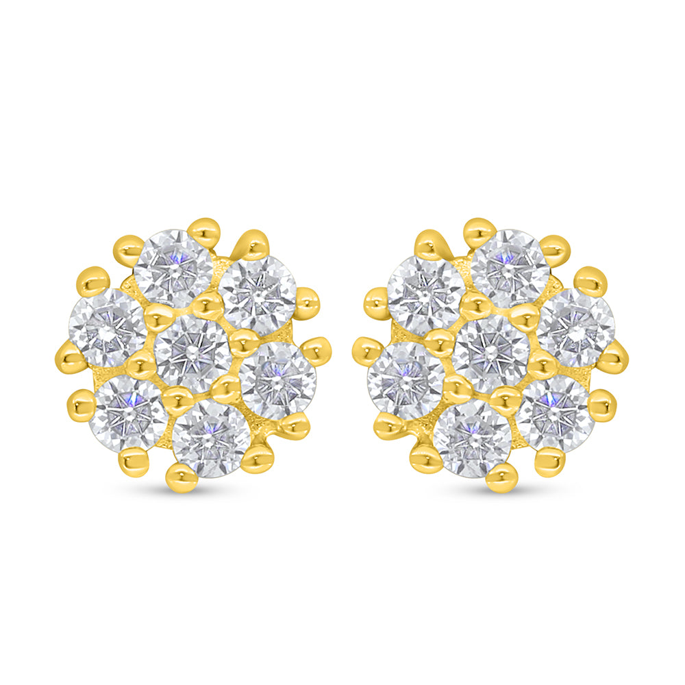 Sterling Silver 925 Earring Golden Plated Embedded With White Zircon